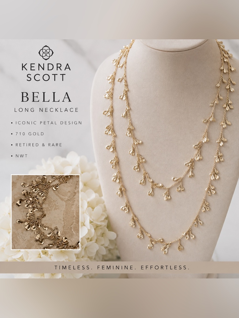 Kendra Scott Bella Long Necklace – Gold 710 – NWT – Retired & Rare
